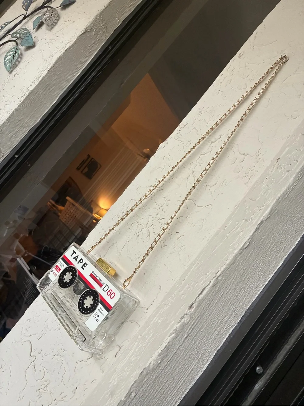 Clear Cassette Tape Crossbody Bag with Gold Chain - Picture 4 of 4